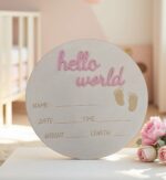 Табелка за новородено Hello World – име, дата, час, тегло и ръст