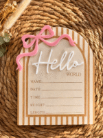 Табелка за новородено Hello World – име, дата, час, тегло и ръст