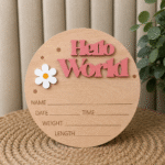 Табелка за новородено Hello World – име, дата, час, тегло и ръст