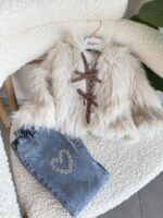 Little Snowflake – бебешки комплект с пухкаво палто и дънки със сърчице (3 части)